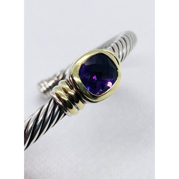 David Yurman Noblesse Amethyst Sterling Silver 14K 585 Cuff Bracelet - Picture 5 of 10